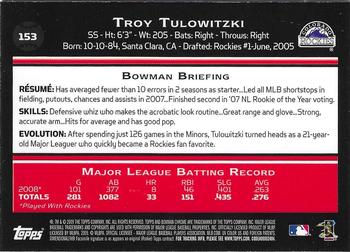 2009 Bowman Chrome #153 Troy Tulowitzki Back