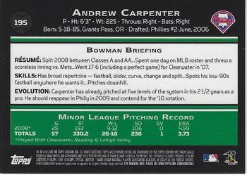 2009 Bowman Chrome #195 Andrew Carpenter Back