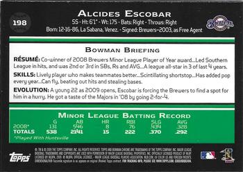 2009 Bowman Chrome #198 Alcides Escobar Back