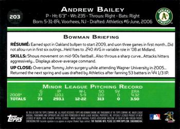 2009 Bowman Chrome #203 Andrew Bailey Back