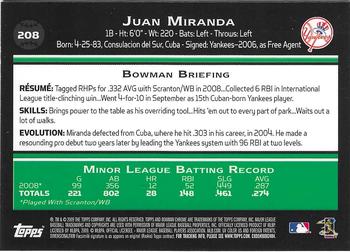 2009 Bowman Chrome #208 Juan Miranda Back