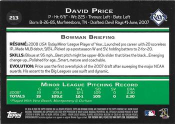 2009 Bowman Chrome #213 David Price Back