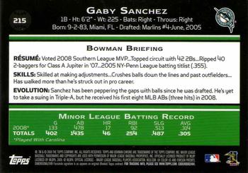 2009 Bowman Chrome #215 Gaby Sanchez Back