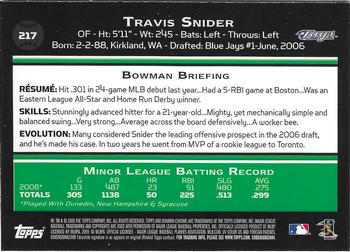 2009 Bowman Chrome #217 Travis Snider Back