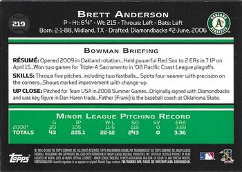 2009 Bowman Chrome #219 Brett Anderson Back