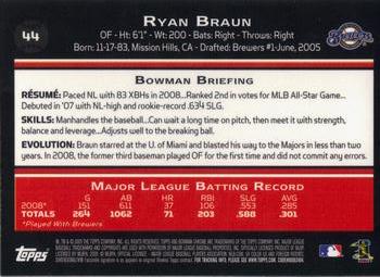 2009 Bowman Chrome #44 Ryan Braun Back