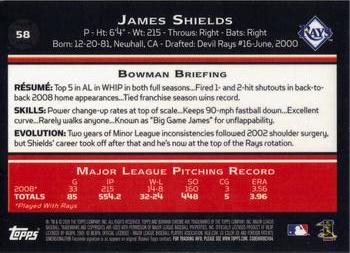 2009 Bowman Chrome #58 James Shields Back