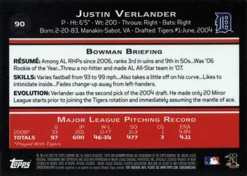 2009 Bowman Chrome #90 Justin Verlander Back
