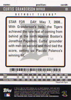 2009 Topps Ticket to Stardom #101 Curtis Granderson Back