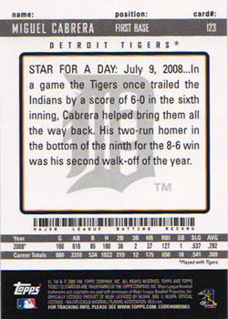 2009 Topps Ticket to Stardom #123 Miguel Cabrera Back
