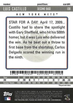 2009 Topps Ticket to Stardom #138 Luis Castillo Back