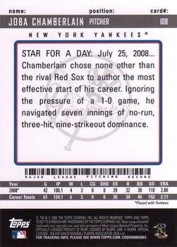 2009 Topps Ticket to Stardom #108 Joba Chamberlain Back