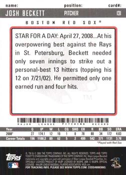 2009 Topps Ticket to Stardom #131 Josh Beckett Back