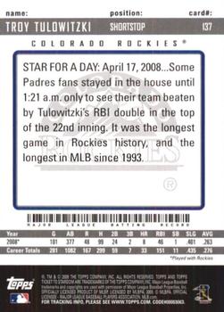 2009 Topps Ticket to Stardom #137 Troy Tulowitzki Back