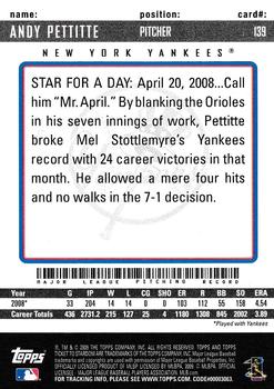 2009 Topps Ticket to Stardom #139 Andy Pettitte Back