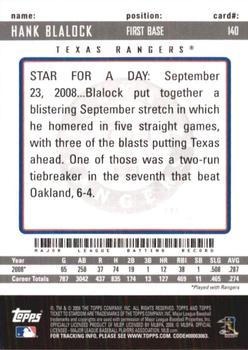 2009 Topps Ticket to Stardom #140 Hank Blalock Back
