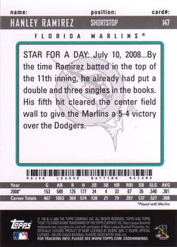 2009 Topps Ticket to Stardom #147 Hanley Ramirez Back
