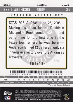 2009 Topps Ticket to Stardom #204 Brett Anderson Back