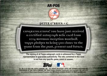 2014 Bowman Inception - Autograph Relics #AR-POB Peter O’Brien Back