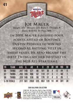 2009 Upper Deck Ballpark Collection #41 Joe Mauer Back