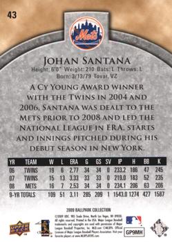 2009 Upper Deck Ballpark Collection #43 Johan Santana Back