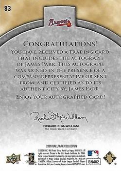 2009 Upper Deck Ballpark Collection #83 James Parr Back