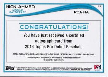 2014 Topps Pro Debut - Autographs #PDA-NA Nick Ahmed Back