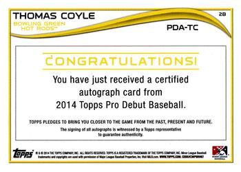 2014 Topps Pro Debut - Autographs #PDA-TC Thomas Coyle Back