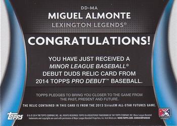 2014 Topps Pro Debut - Debut Duds Jerseys #DD-MA Miguel Almonte Back