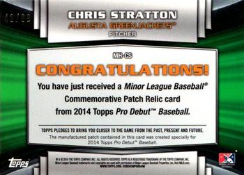 2014 Topps Pro Debut - Minor League Manufactured Hat Logo #MH-CS Chris Stratton Back