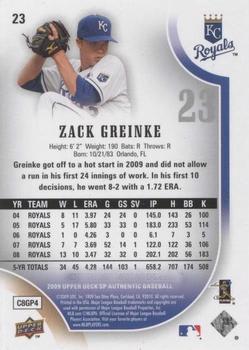 2009 SP Authentic #23 Zack Greinke Back