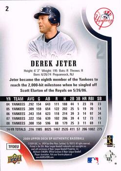 2009 SP Authentic #2 Derek Jeter Back