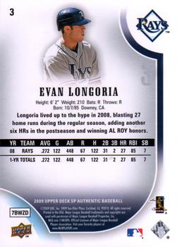 2009 SP Authentic #3 Evan Longoria Back