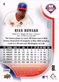 2009 SP Authentic #6 Ryan Howard Back