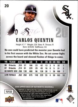 2009 SP Authentic #20 Carlos Quentin Back