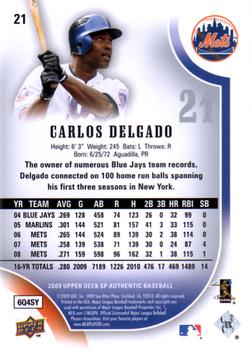 2009 SP Authentic #21 Carlos Delgado Back