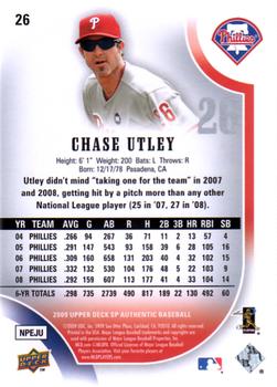 2009 SP Authentic #26 Chase Utley Back
