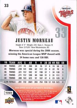 2009 SP Authentic #33 Justin Morneau Back