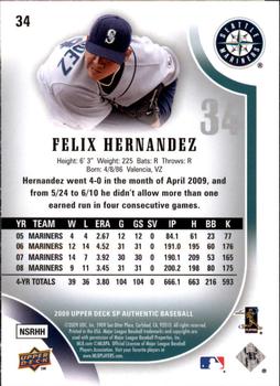 2009 SP Authentic #34 Felix Hernandez Back
