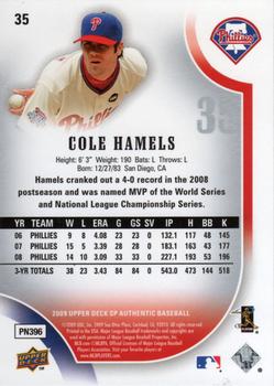2009 SP Authentic #35 Cole Hamels Back