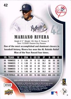 2009 SP Authentic #42 Mariano Rivera Back