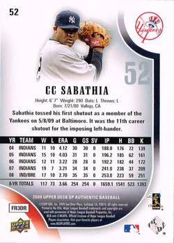 2009 SP Authentic #52 CC Sabathia Back