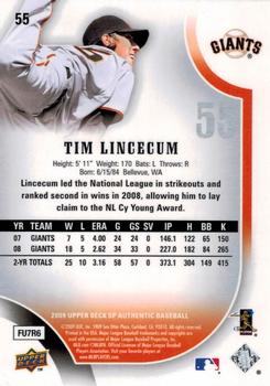 2009 SP Authentic #55 Tim Lincecum Back