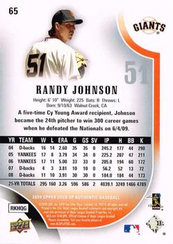 2009 SP Authentic #65 Randy Johnson Back