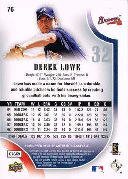 2009 SP Authentic #76 Derek Lowe Back
