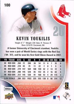 2009 SP Authentic #100 Kevin Youkilis Back