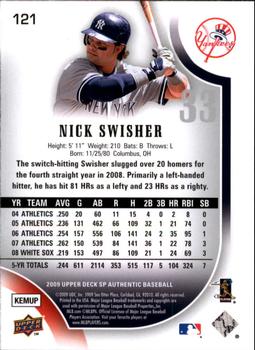 2009 SP Authentic #121 Nick Swisher Back