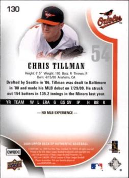 2009 SP Authentic #130 Chris Tillman Back