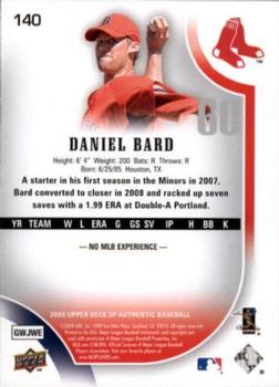 2009 SP Authentic #140 Daniel Bard Back