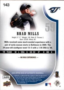 2009 SP Authentic #143 Brad Mills Back